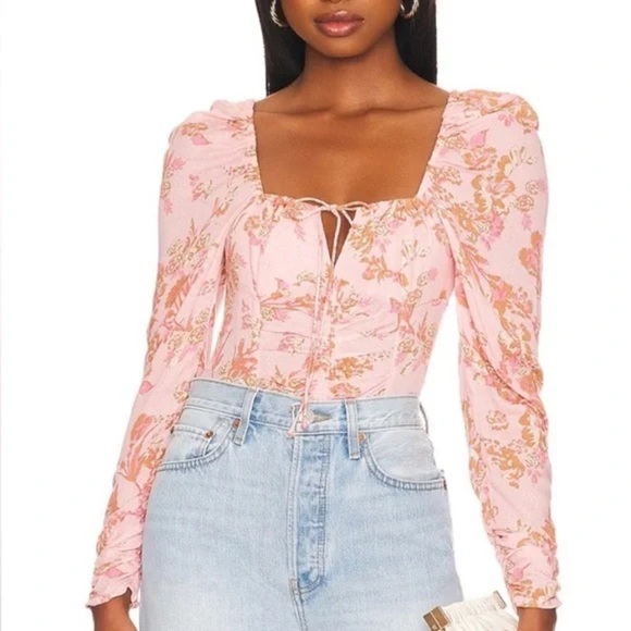 Free People Tops - NWT FREE PEOPLE Hilary Printed Top in “Pink Combo” Bohemian Floral Feminine